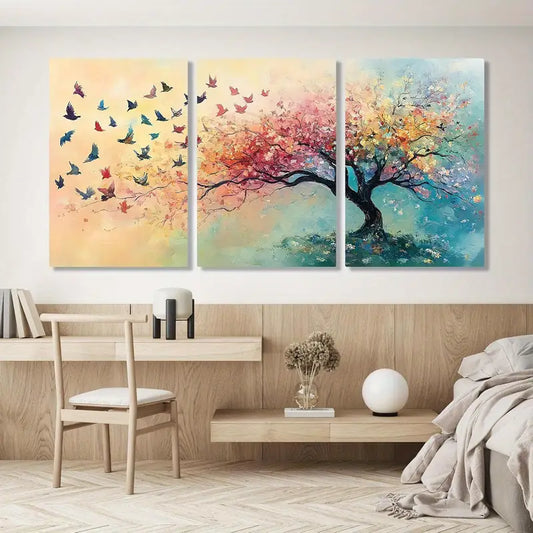 3pcs Tree of Life Colorful Bird Metal Print Ready to Hang Art
