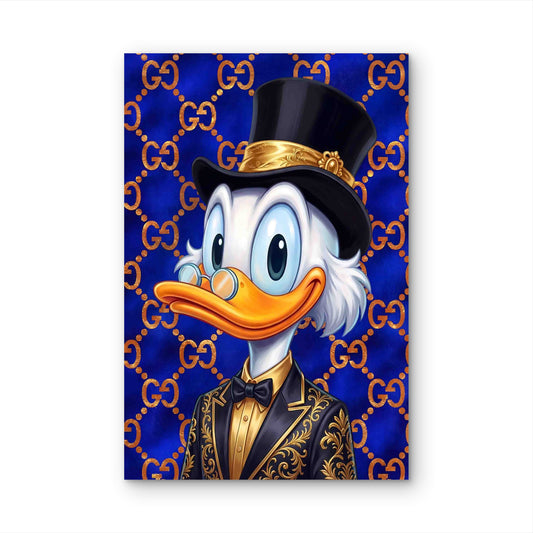 Luxury Gold Monogram Wealth Duck Top Hat Tuxedo 60x90cm Metal Print Ready to Hang