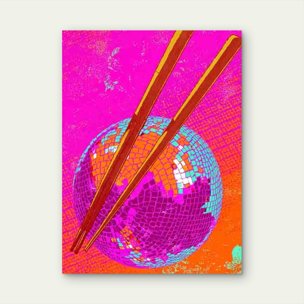 Retro Disco Ball & Chopsticks 60x90cm Metal Print Ready to Hang