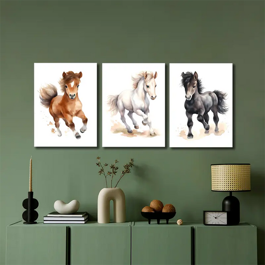 3pcs  Cute Horse Pictures Metal Print Ready to Hang Art
