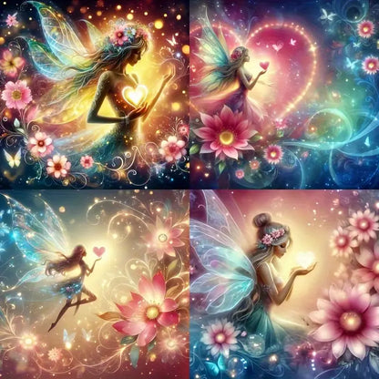 4pcs Angel Flower Wall Art Canvas Framed