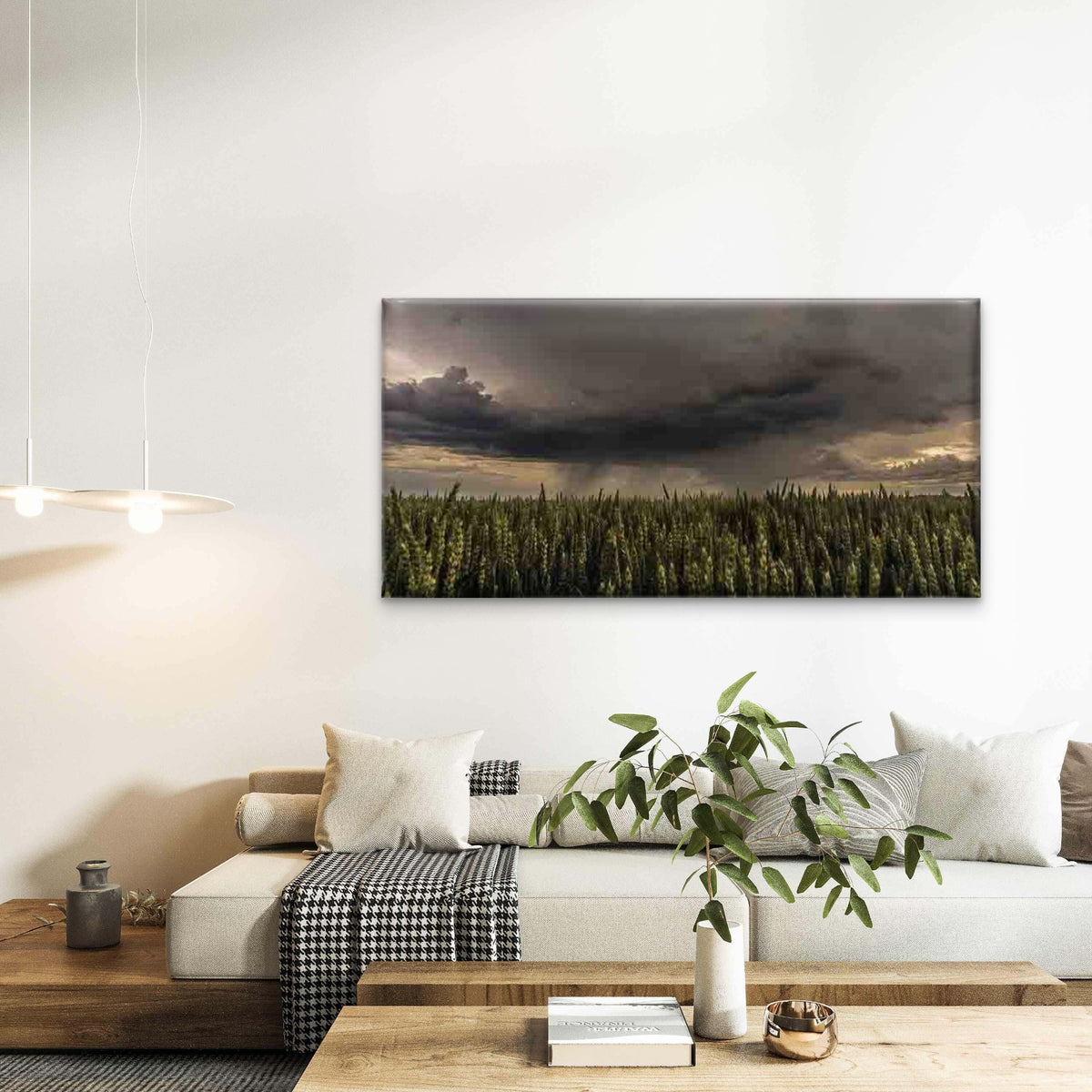 Stormy Sky Over Wheat Field Wall Art Canvas Office Home Room Framed 120x60cm