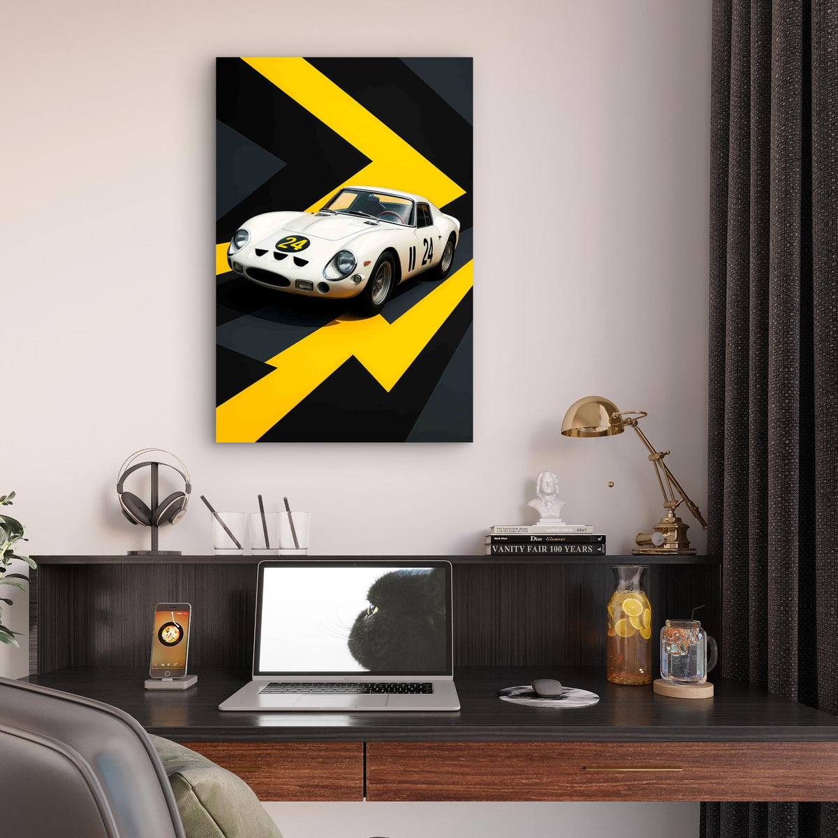 Classic White Retro Racing Supercar 60x90cm Metal Print Ready to Hang