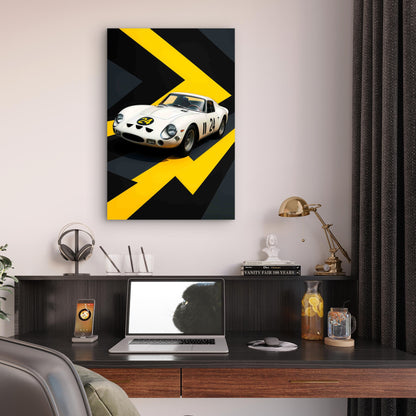 Classic White Retro Racing Supercar 60x90cm Metal Print Ready to Hang
