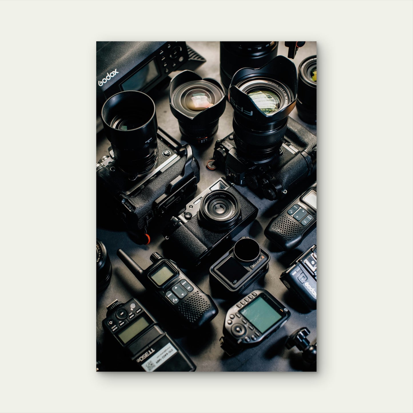 Collection of Camera Equipment and Accessories 60x90cm Metal Print Ready to Hang