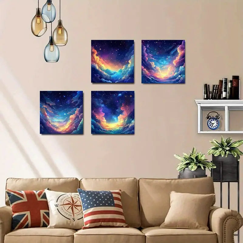 4pcs space star is a deep blue universe Wall Art Canvas Framed