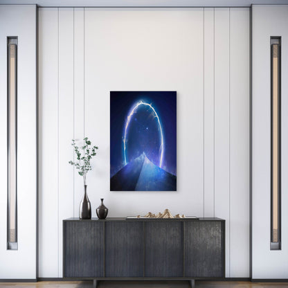 Pyramidal Landscape Under a Starry Night Sky Metal Print Ready to Hang