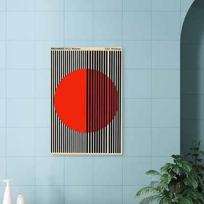 Black Vertical Stripes with Large Red Semi-Circle 60x90cm Metal Print Ready to Hang