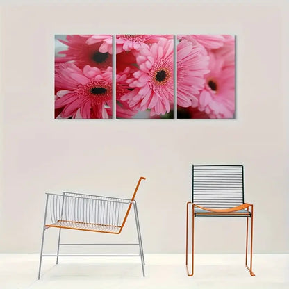 3pcs Pink Daisy Flower Floral Abstract Design Metal Print Ready to Hang Art