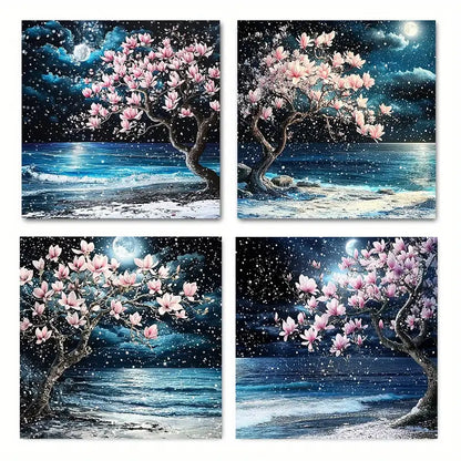 4pcs  Moonlit Lak Room Decor Home DH  Wall Art Canvas Framed
