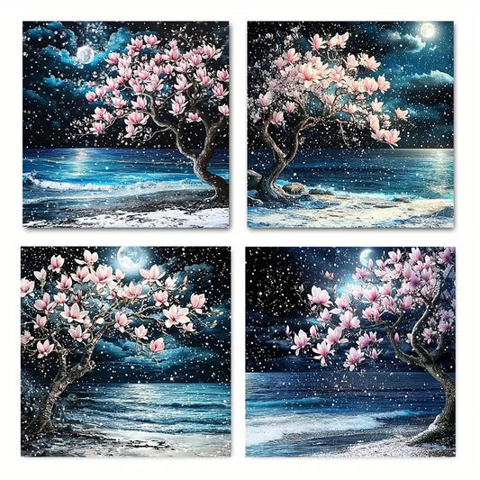 4pcs  Moonlit Lak Room Decor Home DH  Wall Art Canvas Framed