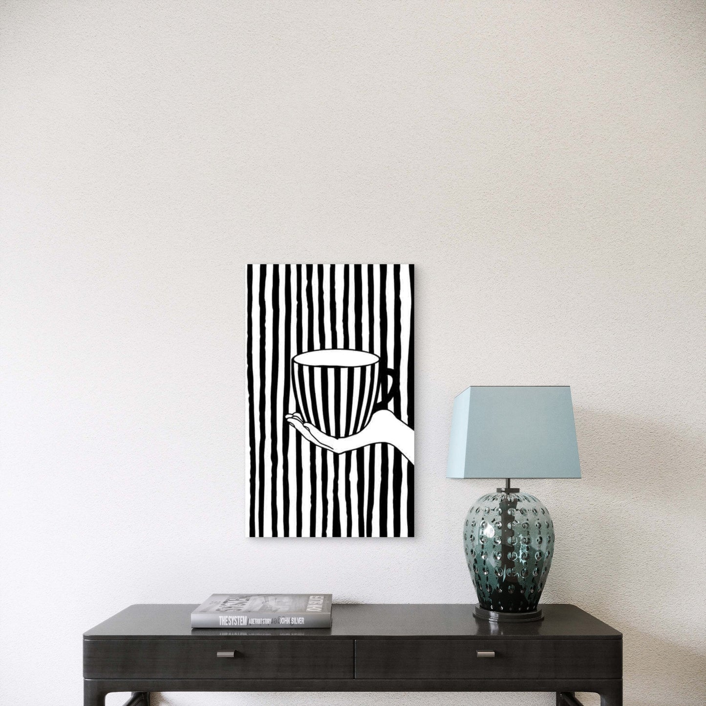 Hand-Holding Coffee Cup 60x90cm Metal Print Ready to Hang