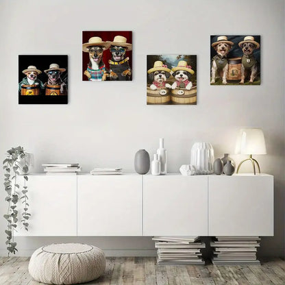 4pcs Funny Dogs With Beer Mugs Wall Art Canvas Framed