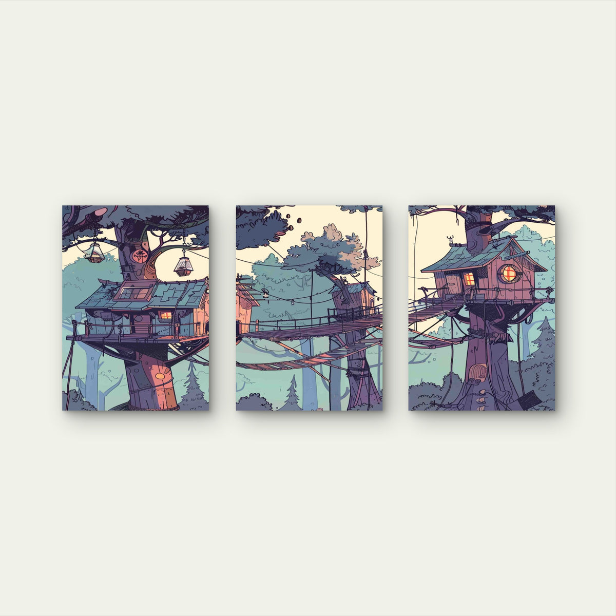 3pcs Jungle Landscape Cartoon Metal Print Ready to Hang Art