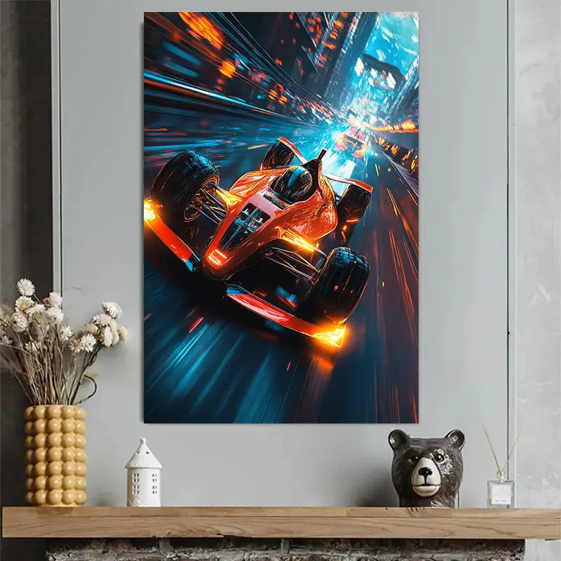 Racing Car Speed Motion Scene Art Poster 40x60cm Metal Print Ready to Hang