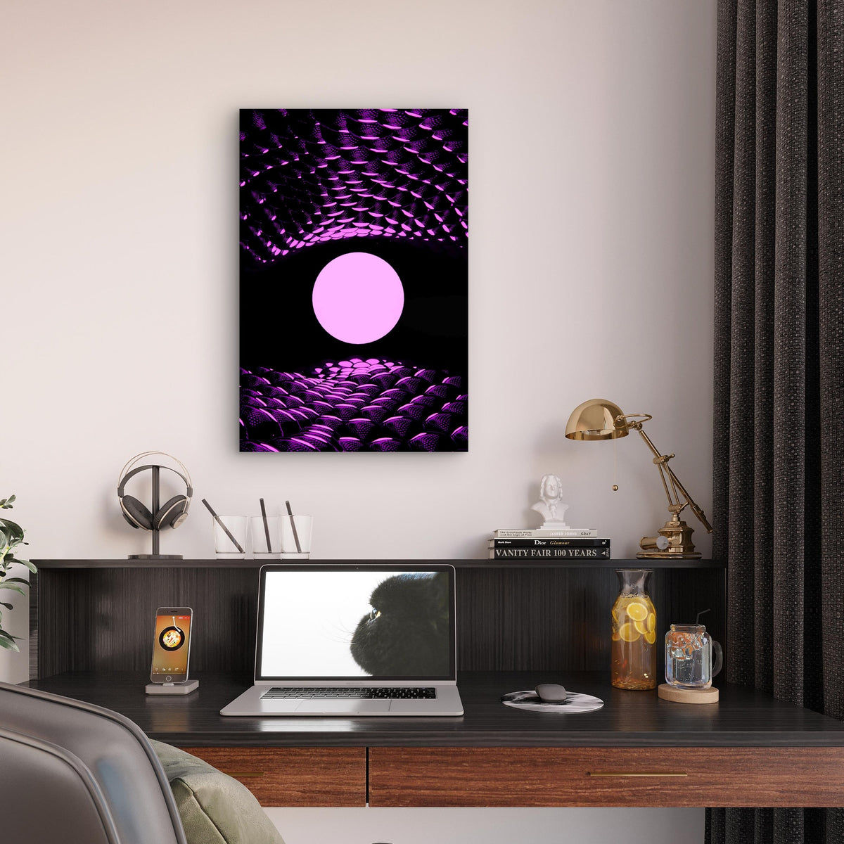 Abstract Neon Ball Parametric 40x60cm Metal Print Ready to Hang