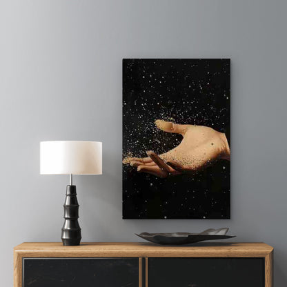 Golden Powder Floating from Palm 60x90cm Metal Print Ready to Hang - Bella Home Decor