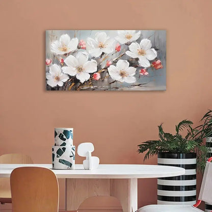 Abstract Blooming Flowers Elegant White & Golden Floral Wall Art canvas office home room framed 120x60cm