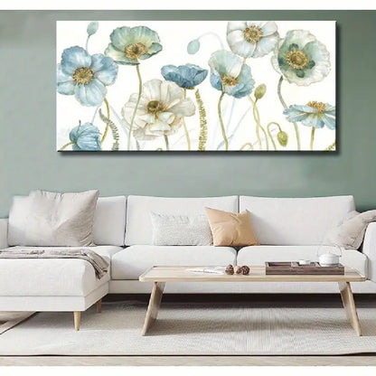 Vintage Blue Floral Greenhouse Flowers Wall Art canvas office home room framed 120x60cm