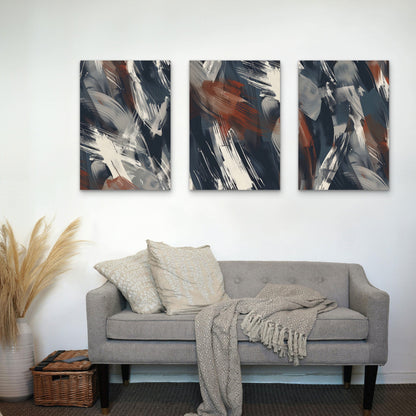 3pcs Industrial Blue Rust Brushstroke Wall Art Set Canvas Framed 60x90cm - High Quality Print 100% Australian Made Wall Canvas Ready to Hang