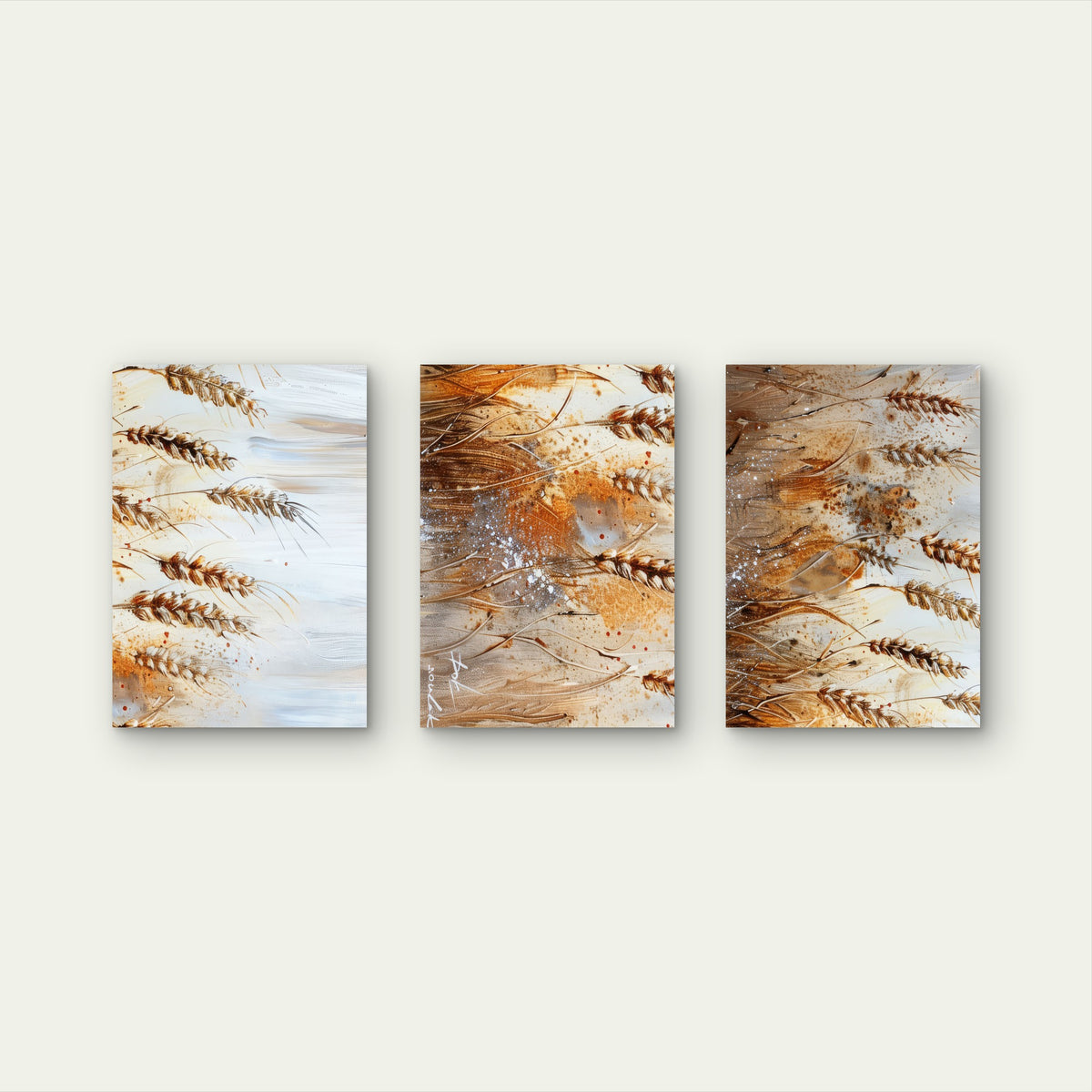 3pcs Abstract Golden Wheat Field Painting Wall Art Set Canvas Framed 40x60cm - High Quality Print 100% Australian Made Wall Canvas Ready to Hang