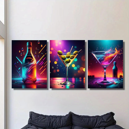 3pcs Roostertail, daily soup bar, neon wine glass Metal Print Ready to Hang Art