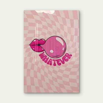 Pink Lips & Gum Pop Art WHATEVER 60x90cm Metal Print Ready to Hang - Bella Home Decor
