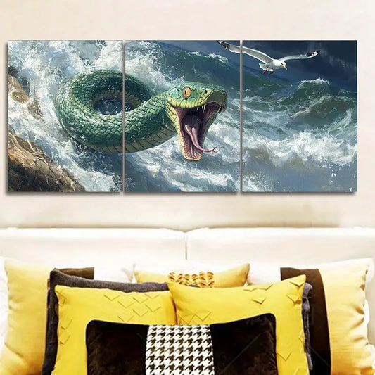 3pcs Featuring seagulls soaring above a snake's head Metal Print Ready to Hang Art