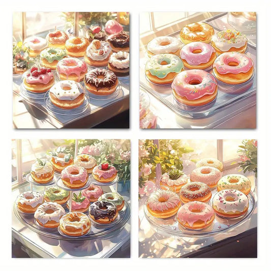 4pcs Vibrant Doughnut Decor With Colorful Frosti Wall Art Canvas Framed