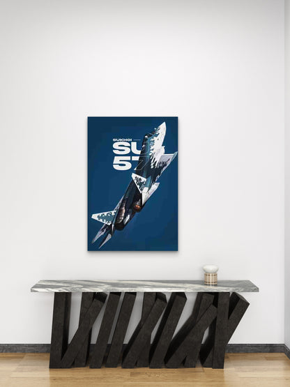 - Vibrant Blue Fighter Jet in Sky 60x90cm Metal Print Ready to Hang