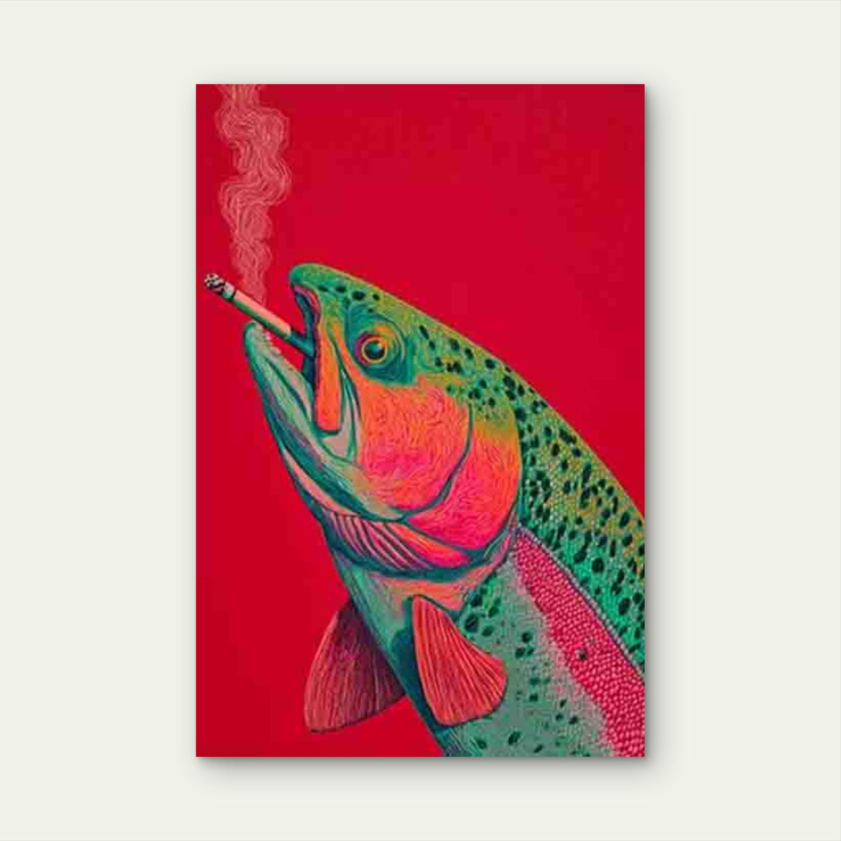 Surreal Art of a Smoking Fish 60x90cm Metal Print Ready to Hang