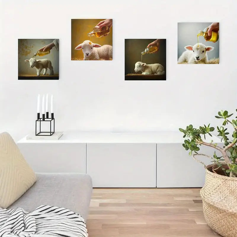 4pcs  Enchanting Lamb Inspirational  Wall Art Canvas Framed