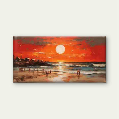 Sunset Beach Scene with Ocean Wall Art Canvas Office Home Room Framed 120x60cm