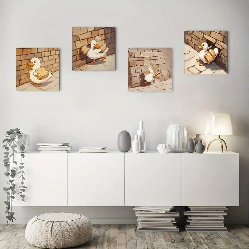 4pcs Duck Bread Brick Perfect Wall Art Canvas Framed