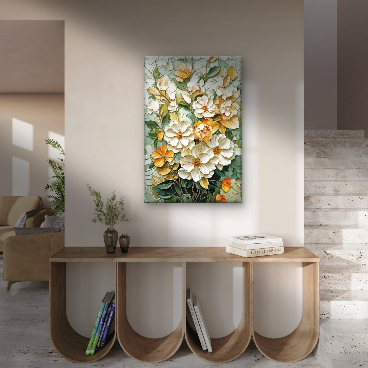 Botanical White Flower Painting Wall Art Decor 100% Australian Made