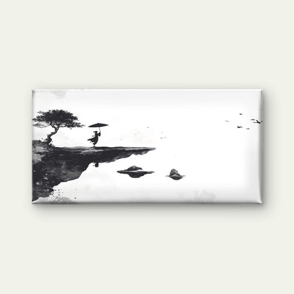 Zen Ink Cliffside Silhouette Wall Art Canvas Office Home Room Framed 120x60cm