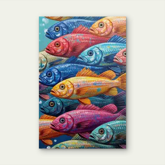 Colorful School of Fish 60x90cm Metal Print Ready to Hang
