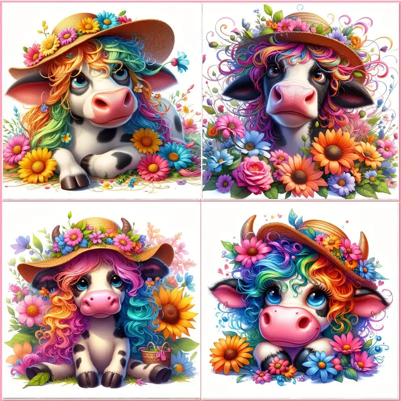 4pcs Pet Cattle Animal Wall Art Canvas Framed