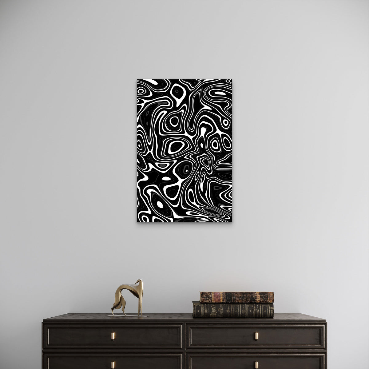 Abstract Black and White Wavy Lines Pattern 60x90cm Metal Print Ready to Hang