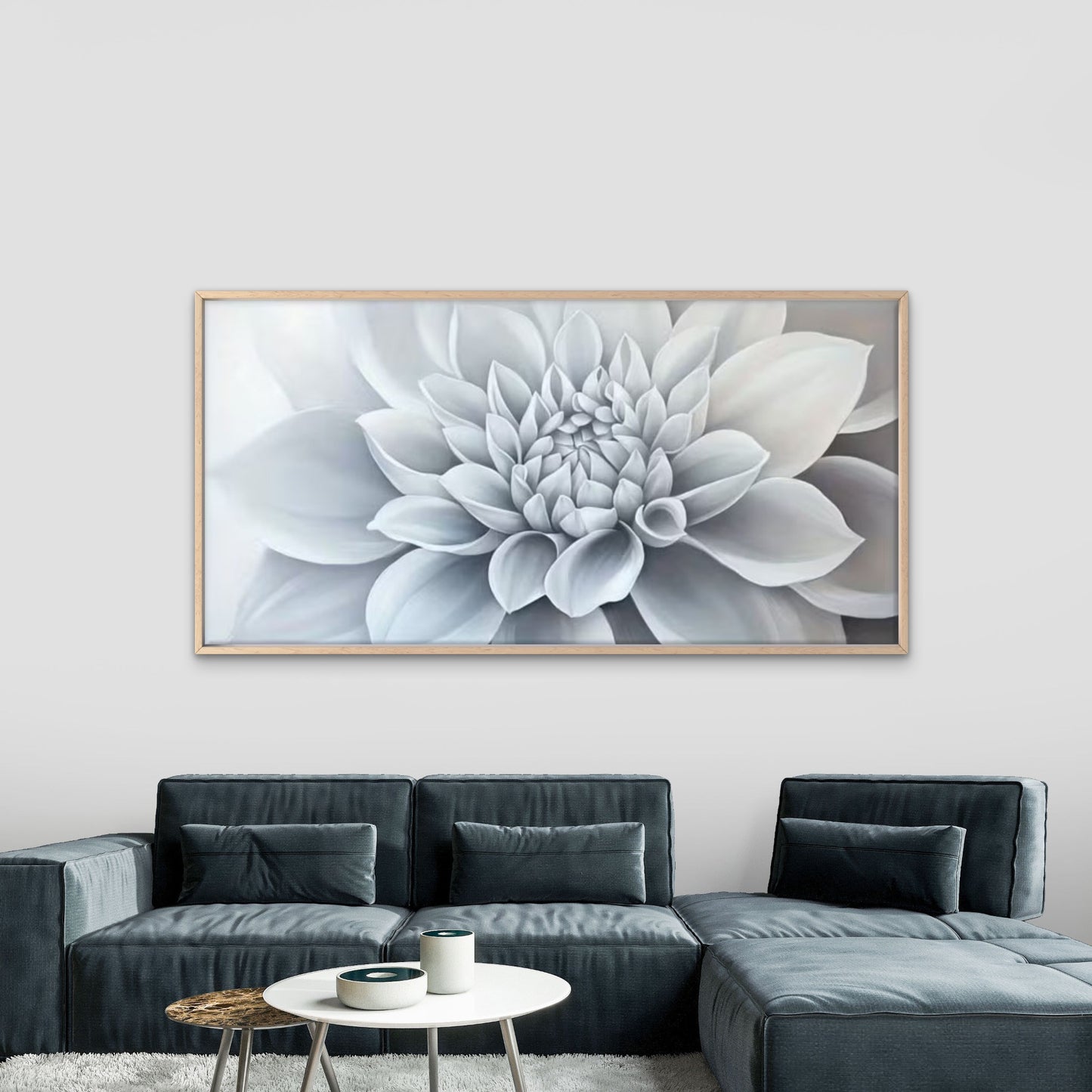 White Monochrome Flower Wall Art Canvas Office Home Room Framed 120x60cm