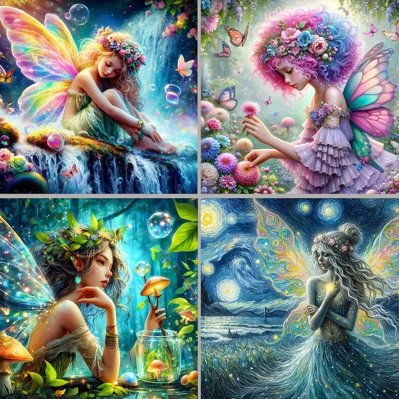 4pcs Colorful Fairy And Butterflies Design Wall Art Canvas Framed