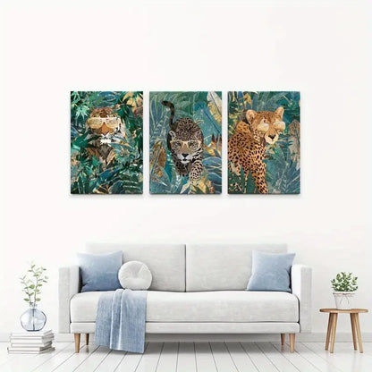 3pcs Leopard Cheetah Tiger Jungle Trio Wall Art Set Canvas Framed 60x90cm - High Quality Print 100% Australian Made Wall Canvas Ready to Hang