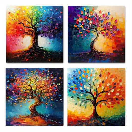 4pcs  Tree  Colorful  TC    Wall Art Canvas Framed