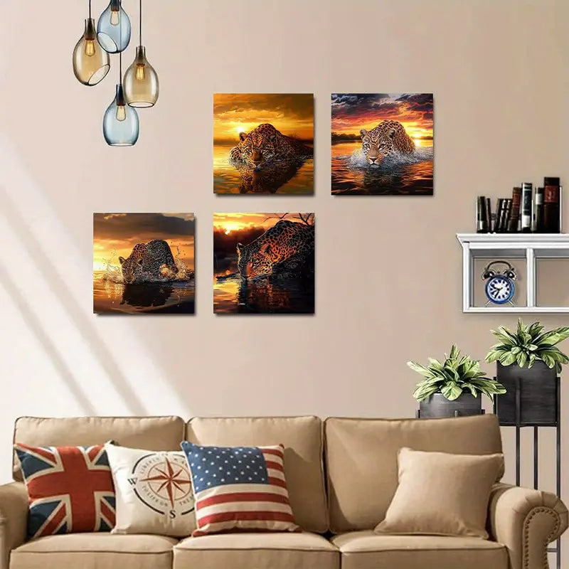 4pcs Vibrant Sunset & Water Reflections  VS Wall Art Canvas Framed
