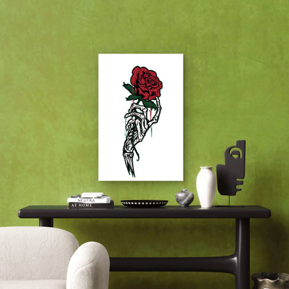 A Skeleton Hand Holding Rose Metal Print Ready to Hang