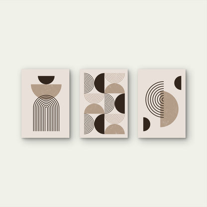 3pcs Abstract Mid Century Geometric Boho Arch Wall Art Set Canvas Framed 50x70cm - High Quality Print 100% Australian Made Wall Canvas Ready to Hang