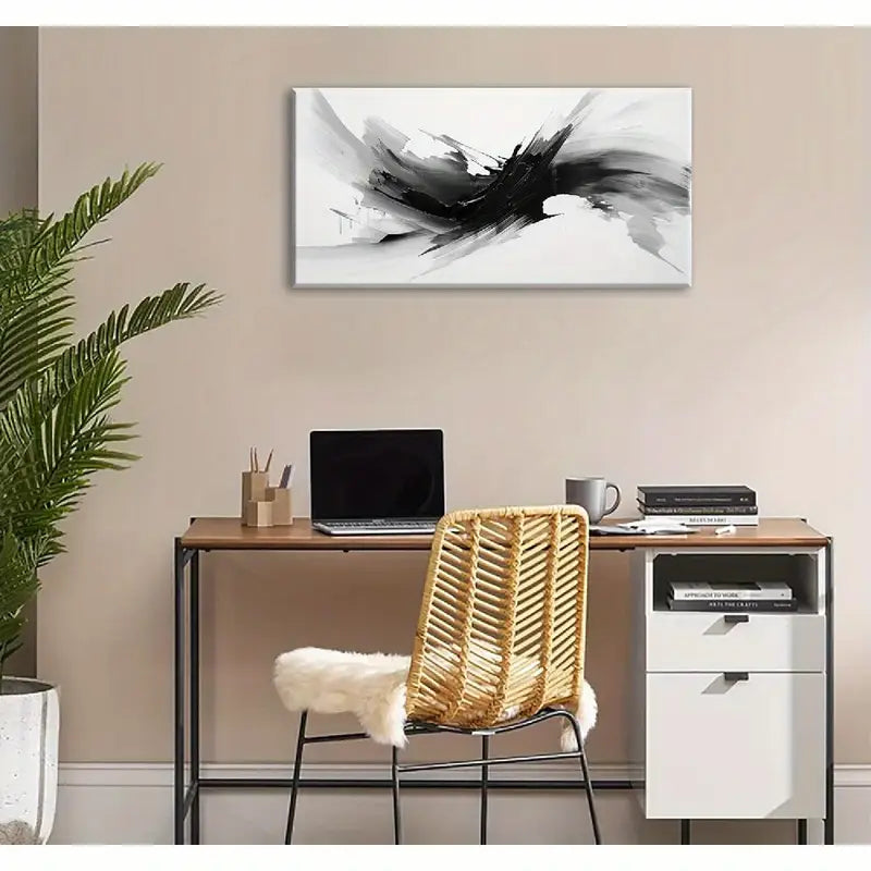 White Abstract Graffiti Brush Strokes Wall Art canvas office home room framed 120x60cm