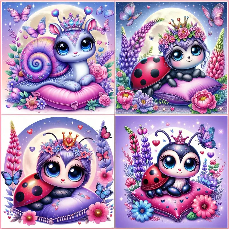 4pcs Little Lady Bug Princess Wall Art Canvas Framed