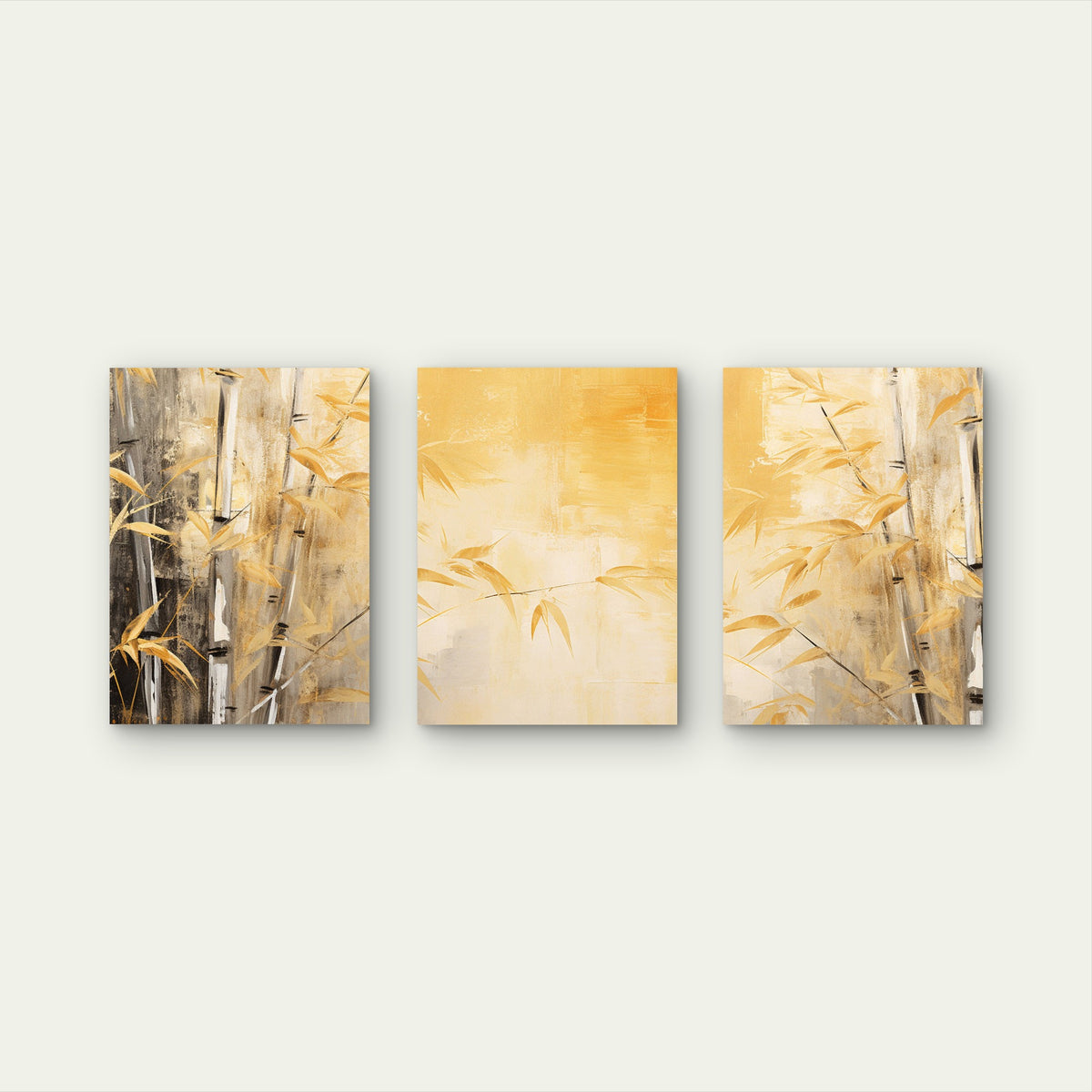 3pcs Modern Yellow Abstract Bamboo Plant Wall Art Set Canvas Framed 50x70cm - High Quality Print 100% Australian Made Wall Canvas Ready to Hang