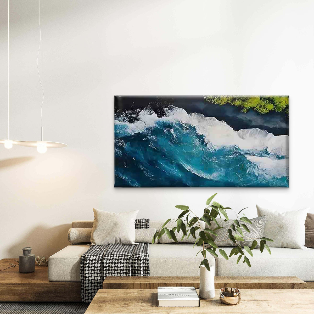 Wave and Shore Greenery Wall Art Canvas Office Home Room Framed 120x60cm